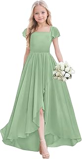 Junior Bridesmaid Dress for Wedding Chiffon Short Sleeve A Line High Low Flower Girl Dresses for Kids - Buy now