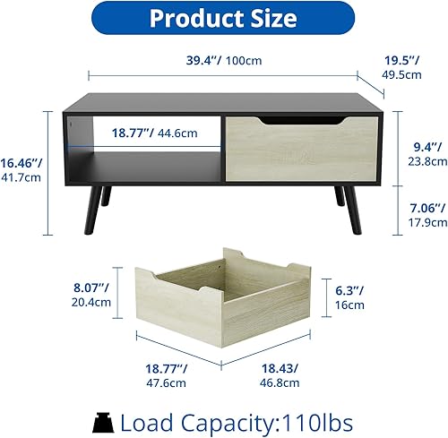 Miniatura 16 de Cozy Castle Mesa de centro moderna, mesa de cóctel de madera con almacenamiento, mesa de pasillo minimalista, mesa de centro moderna de mediados de