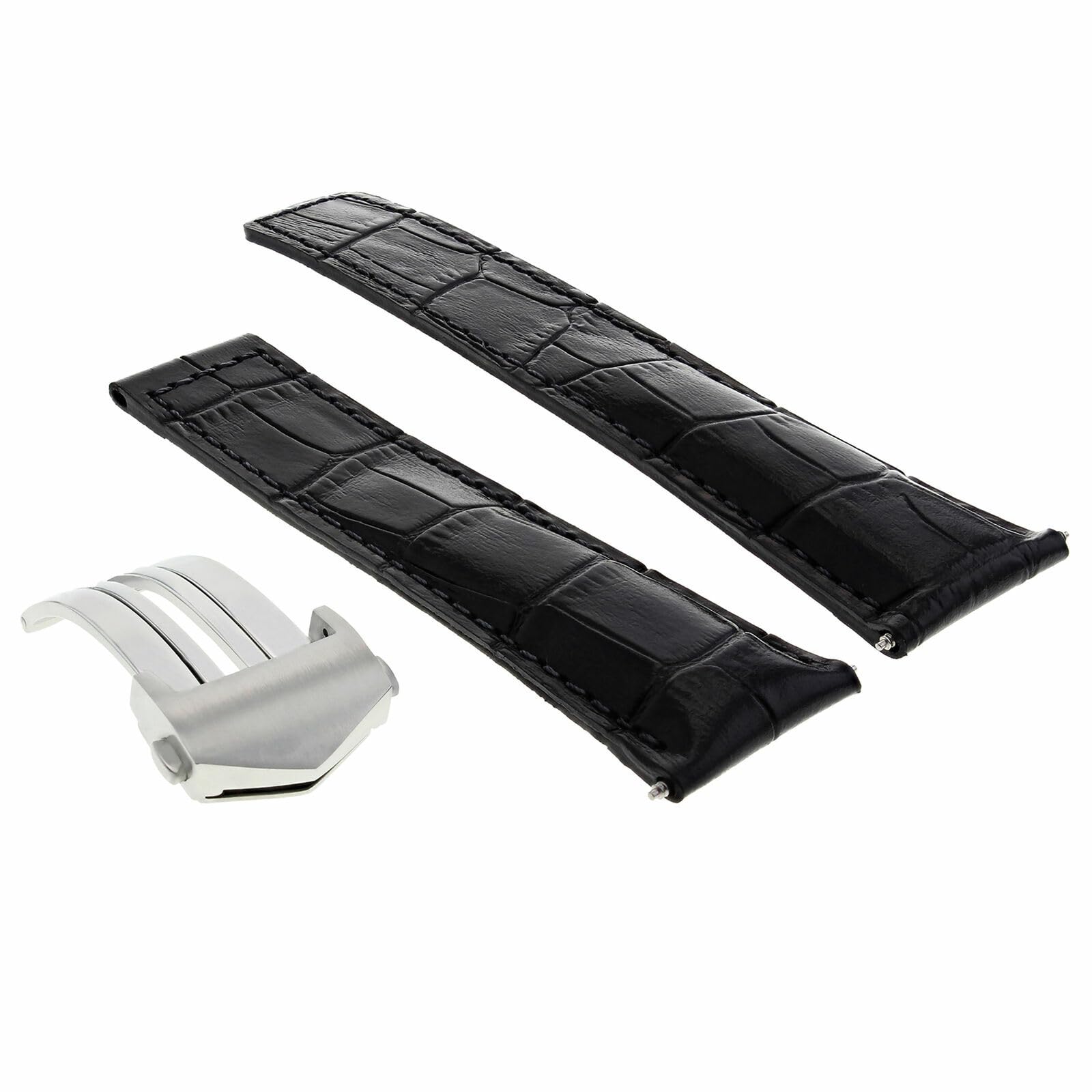 Ewatchparts 20mm Leather Watch Band Strap Deployment Clasp Compatible With Tag Heuer Monza WR2110 Watch Black