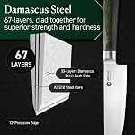 HexClad Couteau de chef, 8-Inch Lame en acier inoxydable de Damas japonaise, manche en bois de Pakka