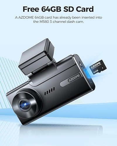 Miniatura 8 de AZDOME M580 3 canales 5K Dash Cam, 5G WiFi Dash Cámara para coche con tarjeta de 64 GB, frontal y trasera interior 4K+1080P+1080P, IR WDR visión