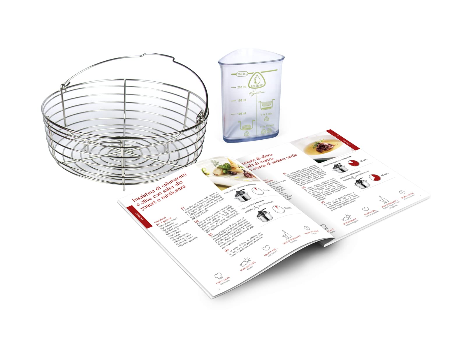 Lagostina - Olla a presión La Classica Lagofusion, olla a presión Ø 24 cm, capacidad 9L, con cesta, libro de recetas y ecodosis, asas de baquelita, válvula de peso y fondo Lagofusion