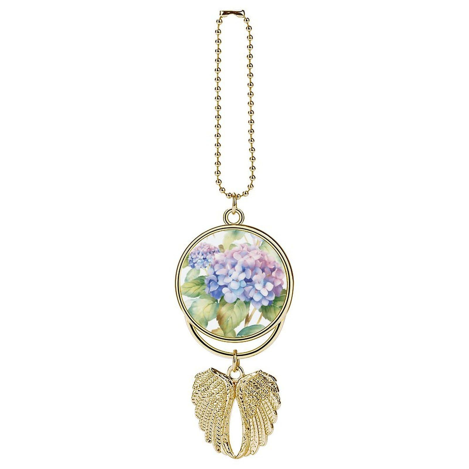 Hydrangea Watercolor Car Pendant Car Rearview Mirror Pendant Custom Photo Car Hanging Ornament Car Rear View Mirror Hanging Accessories Angel Wing Car Charm Gift for Men Women