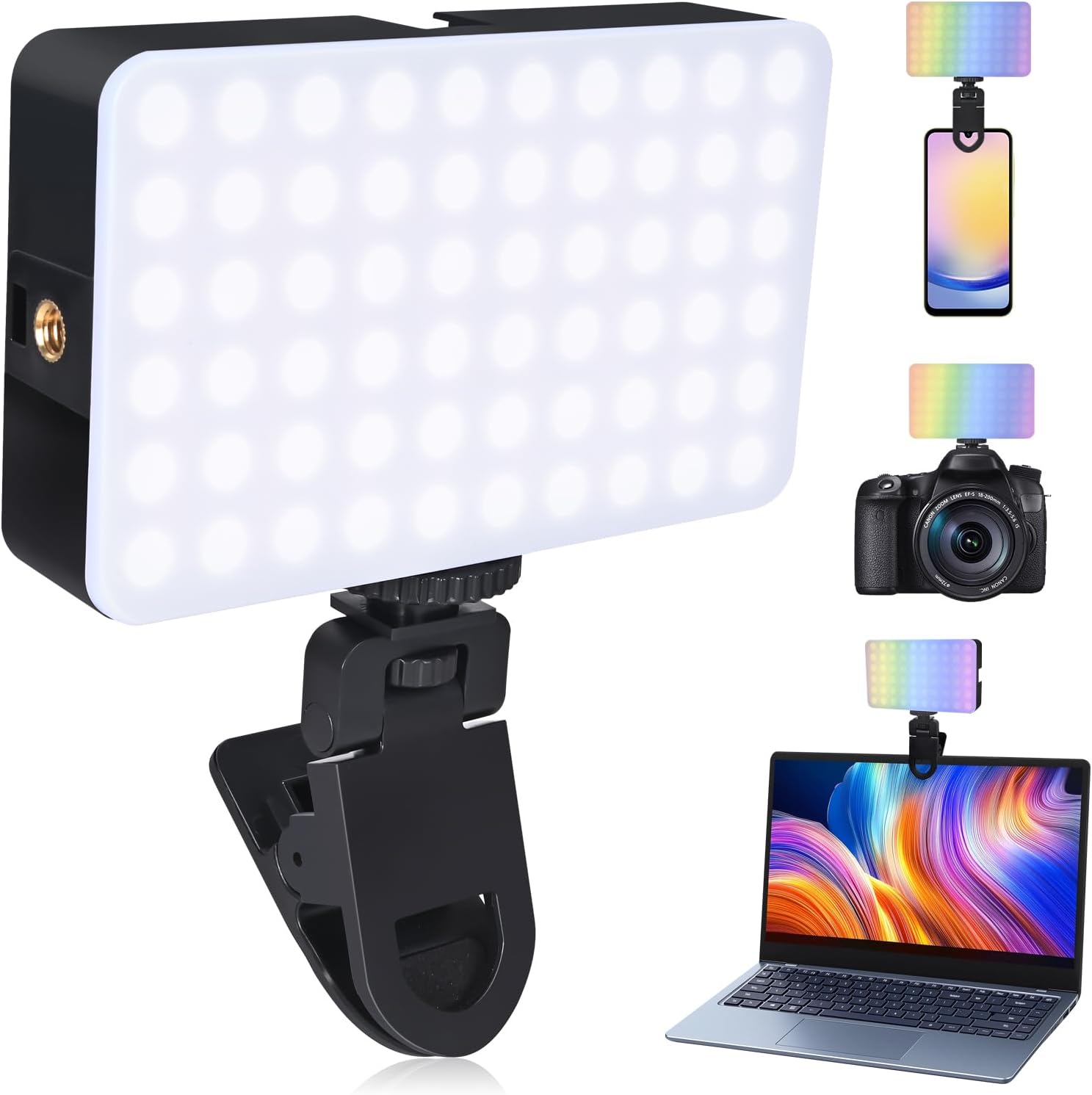 LDGHO Clip-On LED Video Conference Light - Rechargeable 64-LED Fill Light for Zoom Calls, Laptops, Phones & Selfies