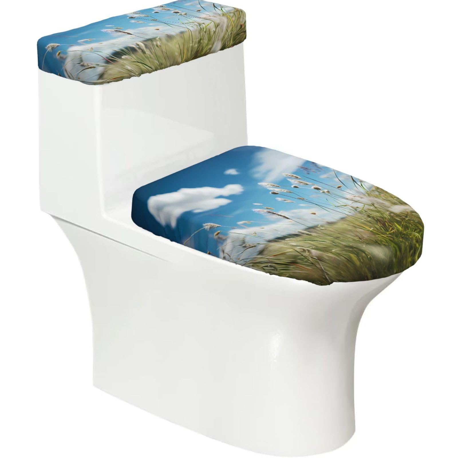 Mrowyc Black Prairie Flower Printed Toilet Seat Set - Set Of 2 - Universal Toilet Seat Cover - Housewarming Birthday Christmas Gift