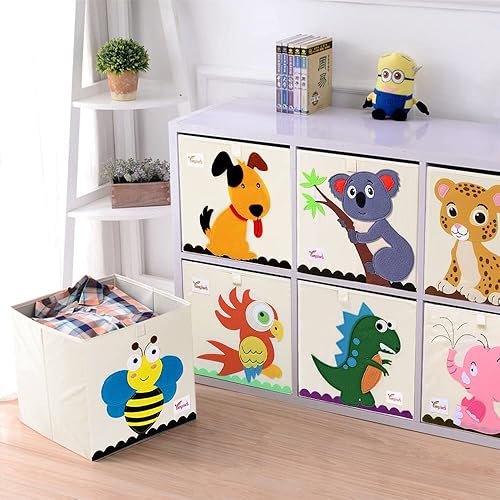 Miniatura 8 de 2 cajas plegables de almacenamiento de juguetes de animales, contenedor organizador de almacenamiento plegable para niños y niñas (13 x 13 x 13