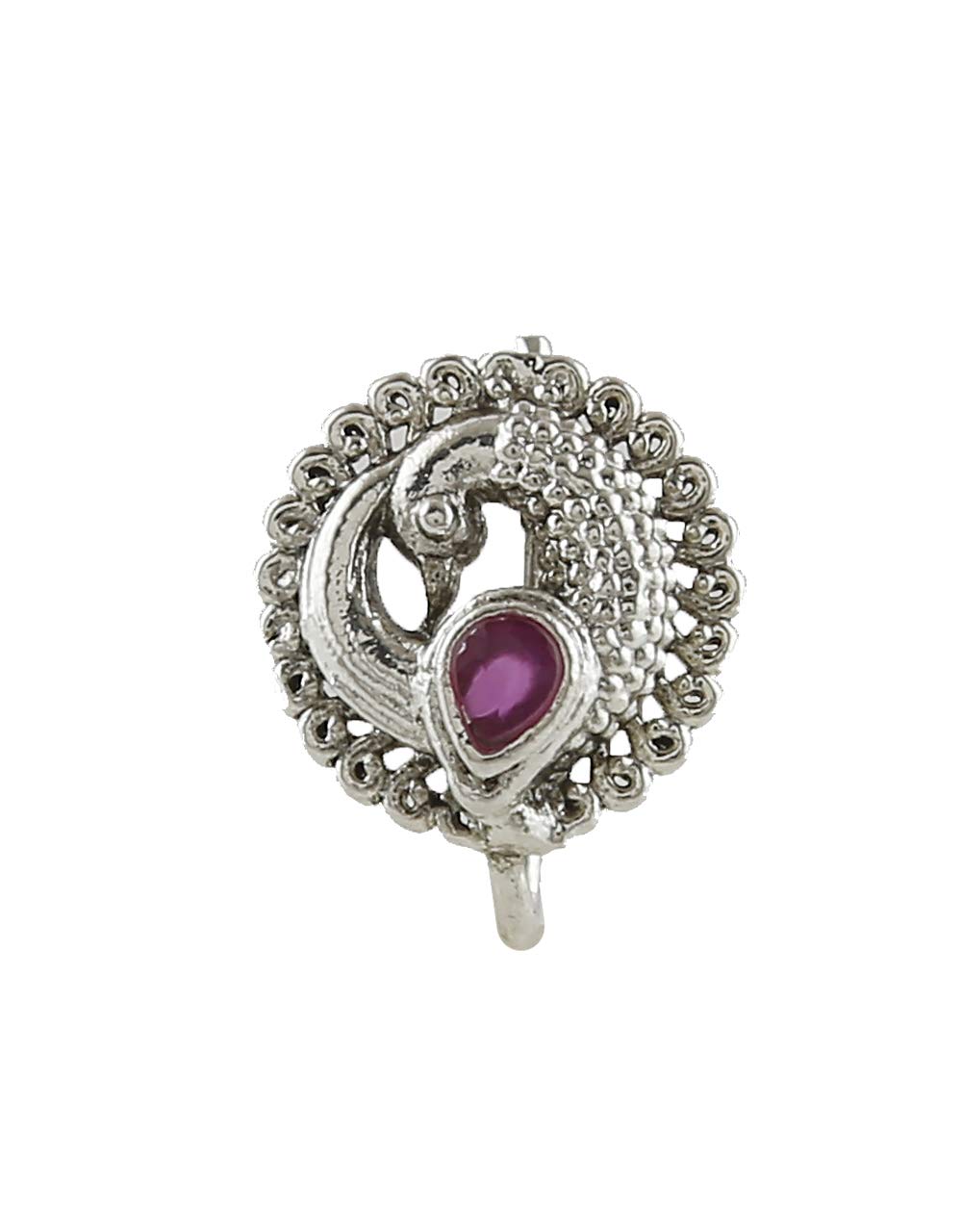 Pink Colour Peacock Inpired Designer Trendy Nose Pin Ring for Women-image-3
