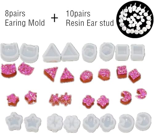 Miniatura 7 de Molde de silicona para formas de joyas para moldear, moldes de resina para aretes de oreja, moldes de resina epoxi (6 unidades)