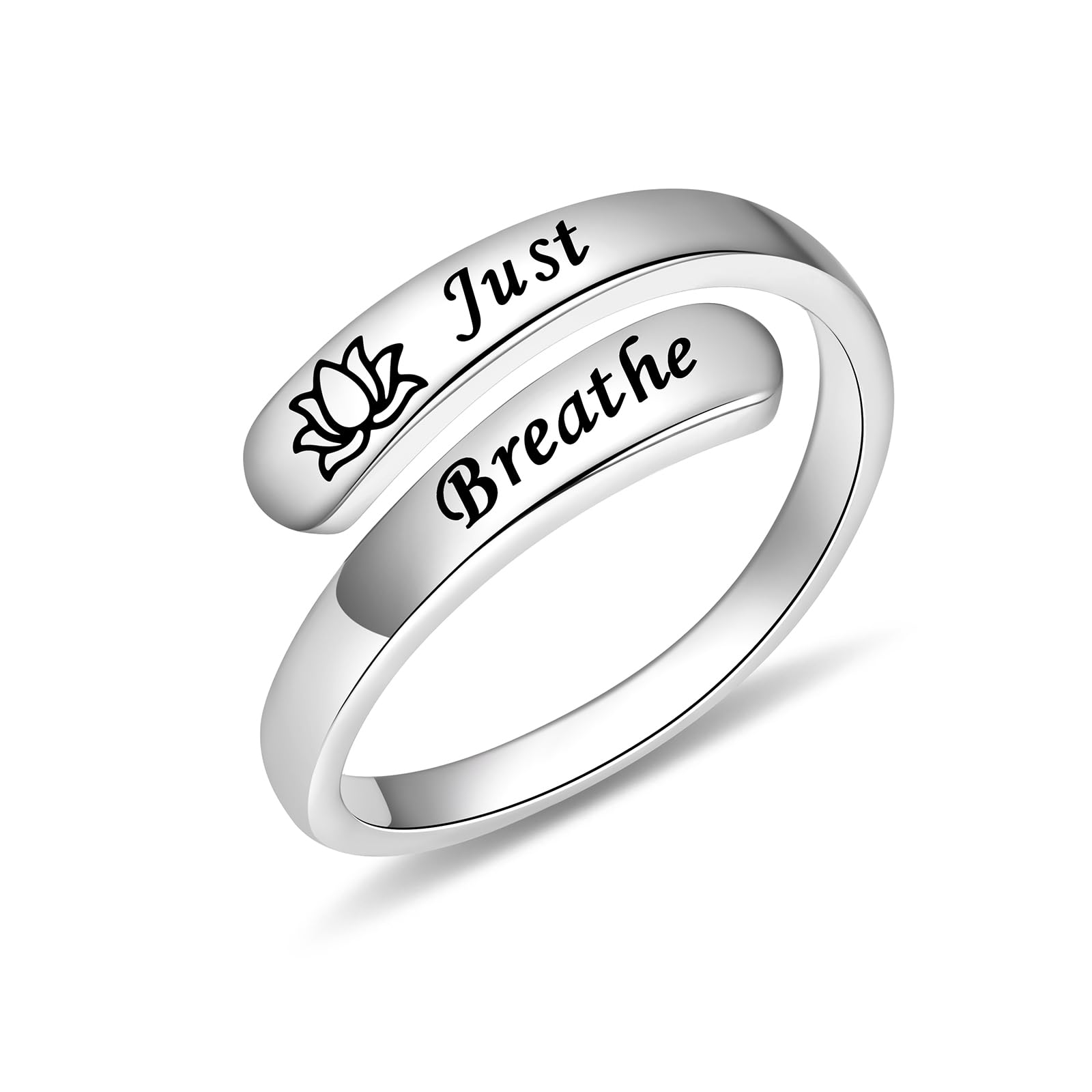 BEILINJust Breathe Rings for Women 925 Sterling Silver Adjustable Promise Ring Inspirational Jewelry Gifts
