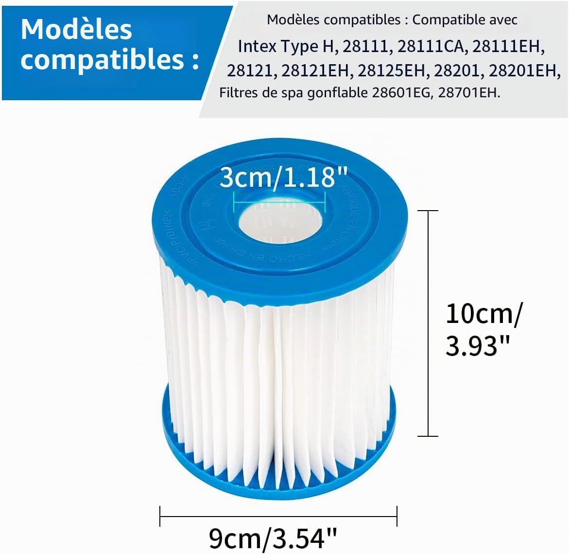 YanBan Lot de 4 filtres de rechange compatibles avec les pompes à filtre Intex 28601/28602, pour cartouche filtrante Intex Type H 29007E