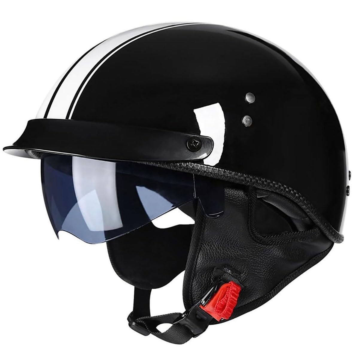 EBAYIN Casque Bol Homologué Casque Moto Vintage Casque Jet Retro Homme Femme Casque De Scooter Casque De Cyclomoteur Visière Intégrée Homologué ECE(E,L=(59~60cm))