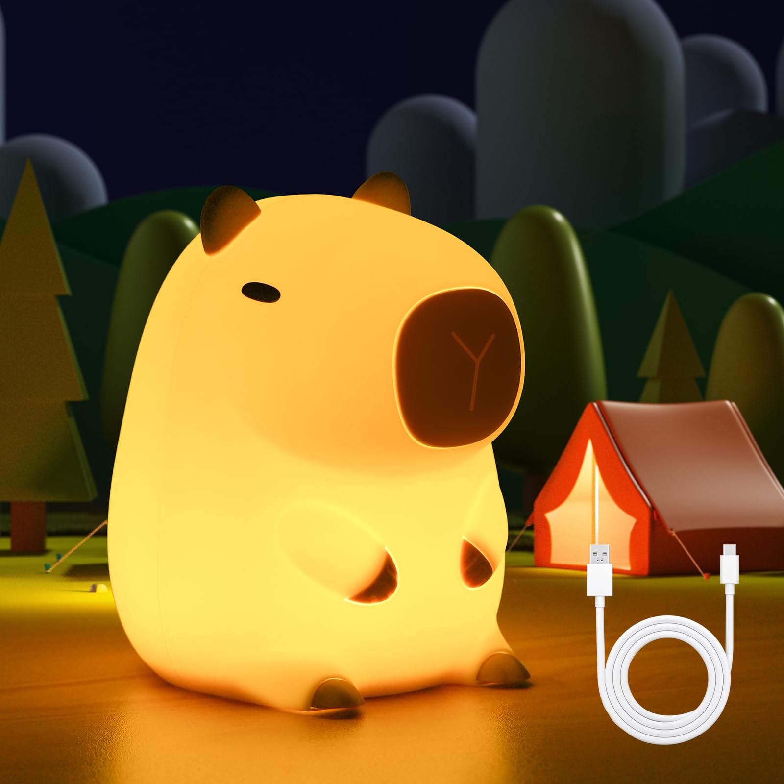 URAQT Capybara Night Light Kids, USB Rechargeable Animal Silicone Night Lights
