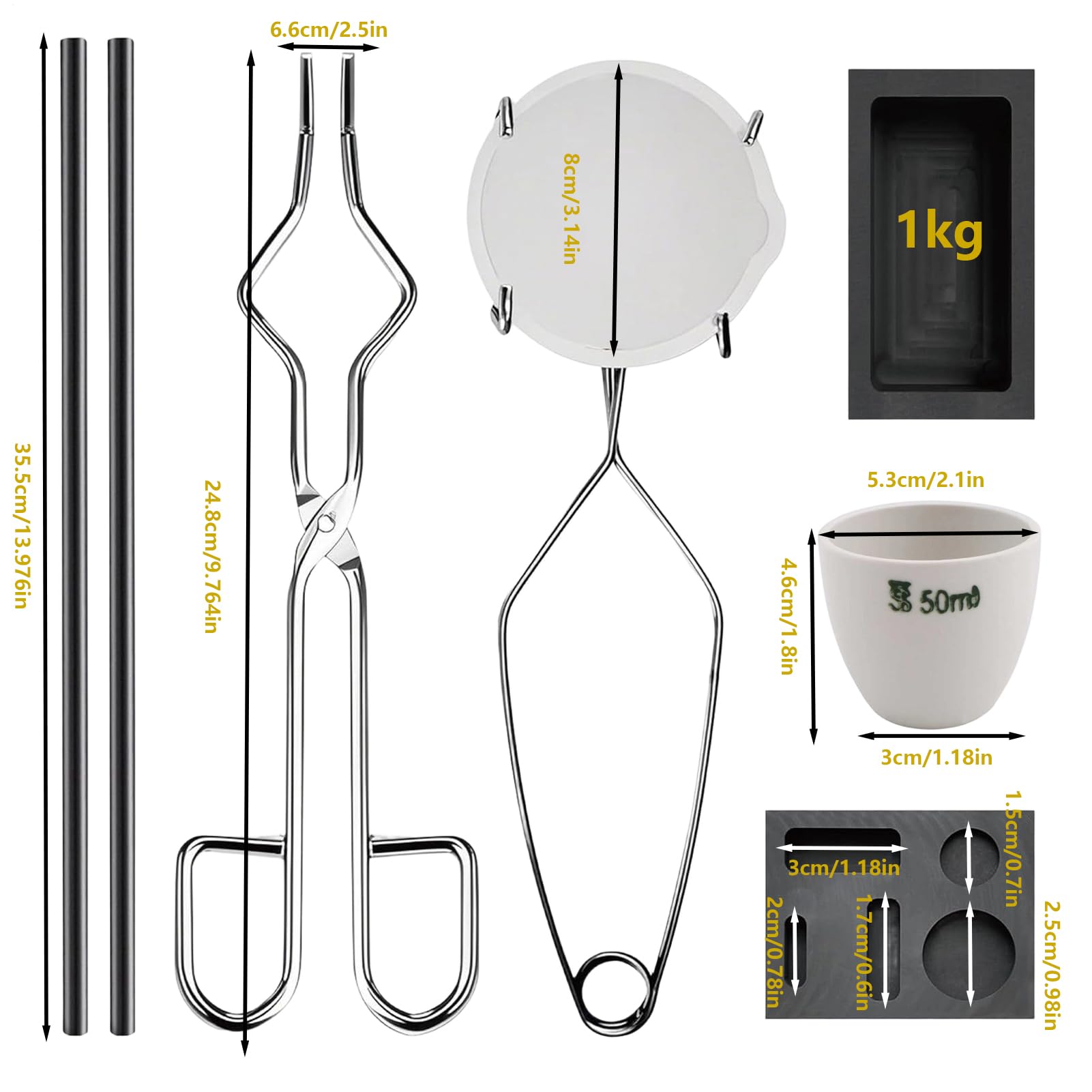 Kit de fusión de plata, fundidor de lingotes de antorcha de grafito , kit de fundición de oro, para plata, cobre, aluminio, hierro, joyería, refinación, manualidades, pesos de fundición