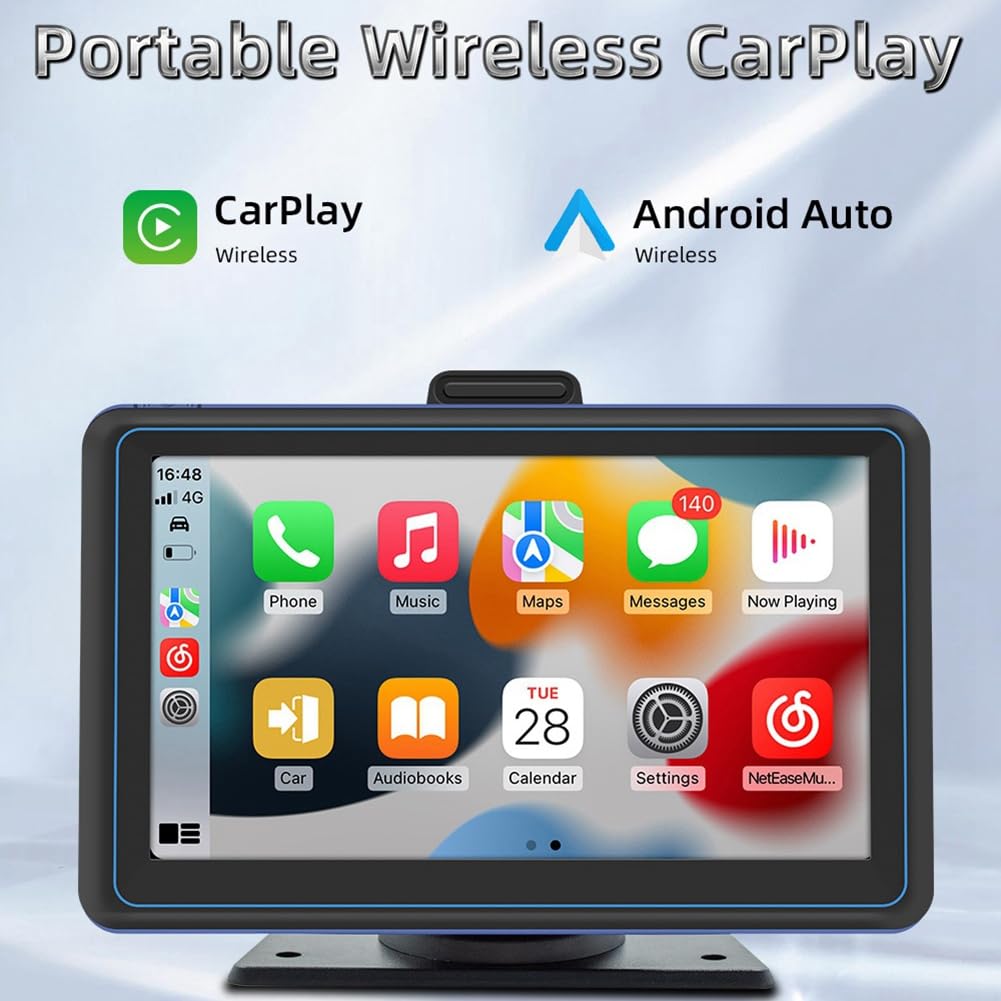 Pantalla táctil para coche de 7 pulgadas inalámbrica CarPlay y Android Auto Car Reproductor multimedia automático portátil Pantalla de navegación duradera