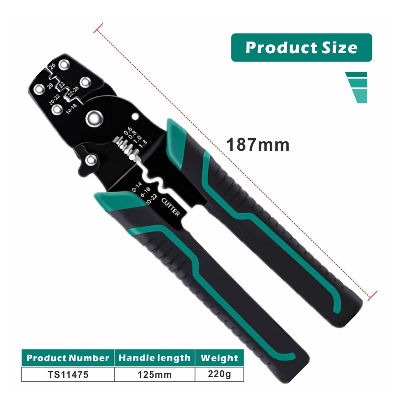 Herramienta De Prensado Alicates Pelacables Cortador Crimpadora 10-26AWG Terminal Cordón Tubo Cuadrilátero Crimpeado Preciso