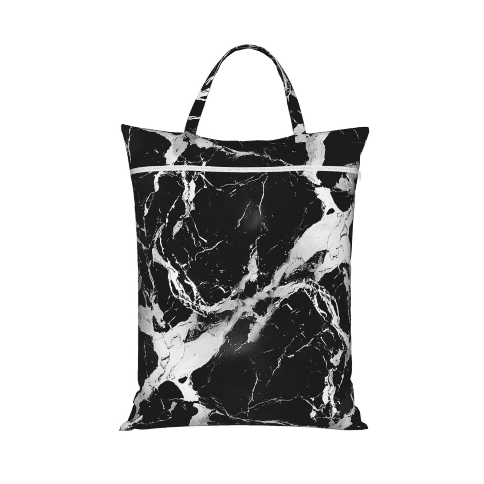 Large Travel Laundry Bags,Black and White Marble Print with Handle Foldable Laundry Bag for Holidays Gym Swimming and Family Trips, 1Pcs