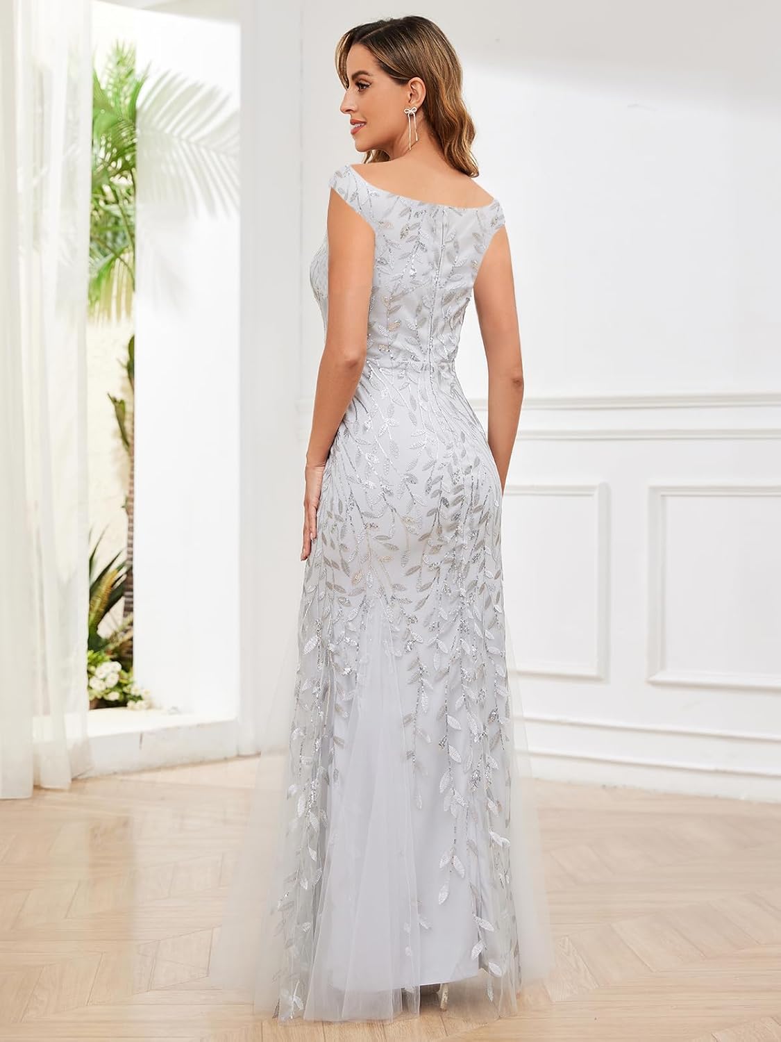 AIHKO Off The Shoulder Sequin Mother of The Bride Dresses for Wedding Long Tulle Mermaid Evening Formal Dress - Image 3