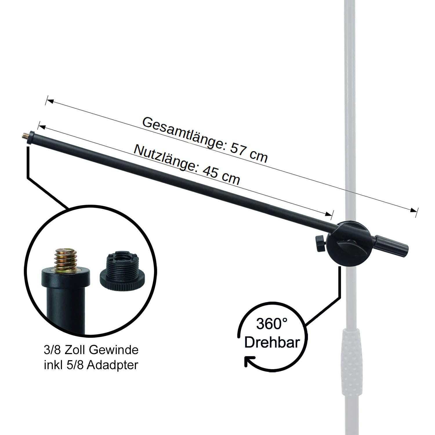 keepdrum MS106 Mikrofonständer mit Galgen + MSA067 Mikrofonarm zum Anbringen von Mikrofon/Tablet/Handy-Halterungen