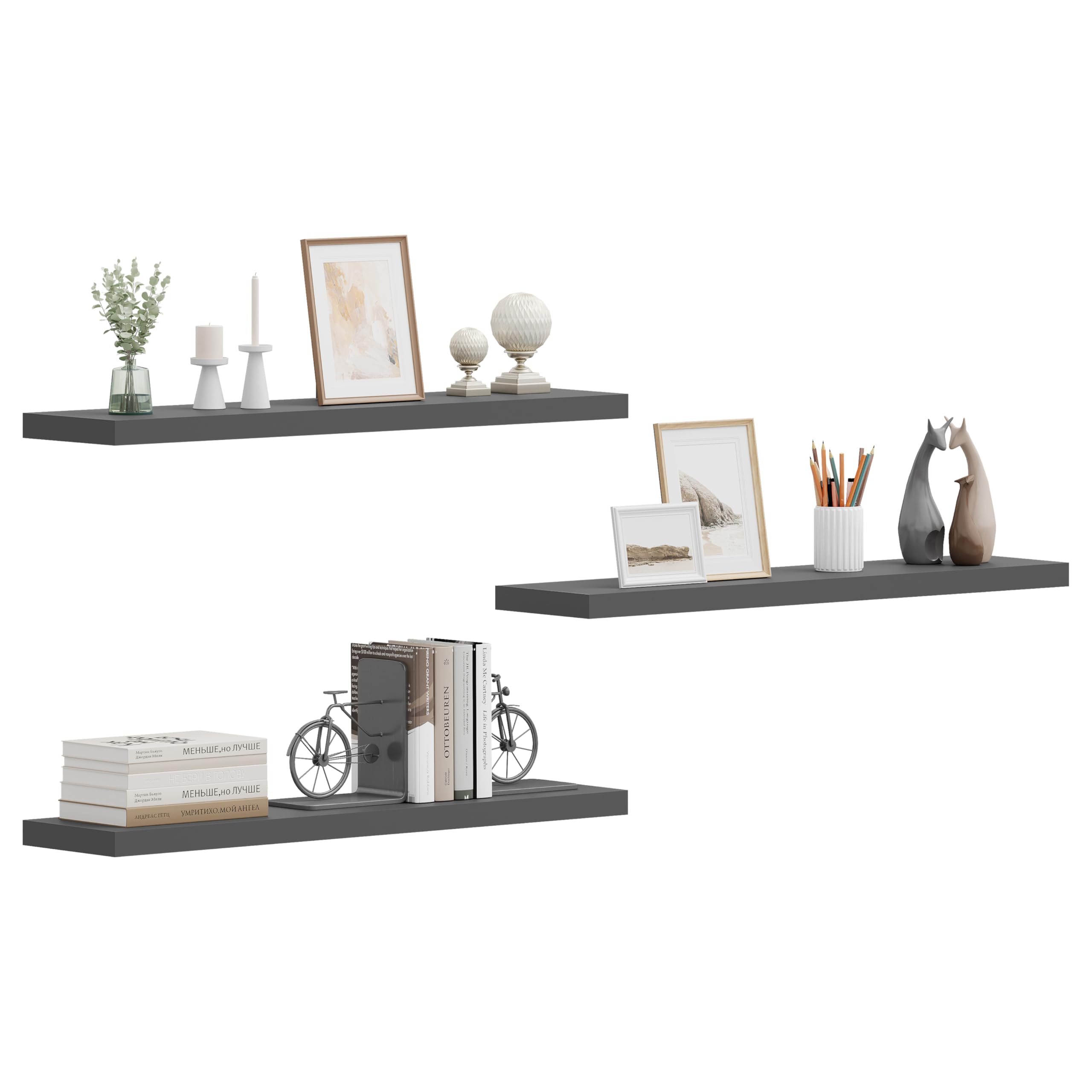 WOLTU Wandregal,Schweberegal Dunkelgrau,100x22.9x3.8cm,MDF 3er | Geeignet für verschiedene Räume wie Wohnzimmer,Büros,Schlafzimmer,Badezimmer,Kinderzimmer,Flure oder Küchen.