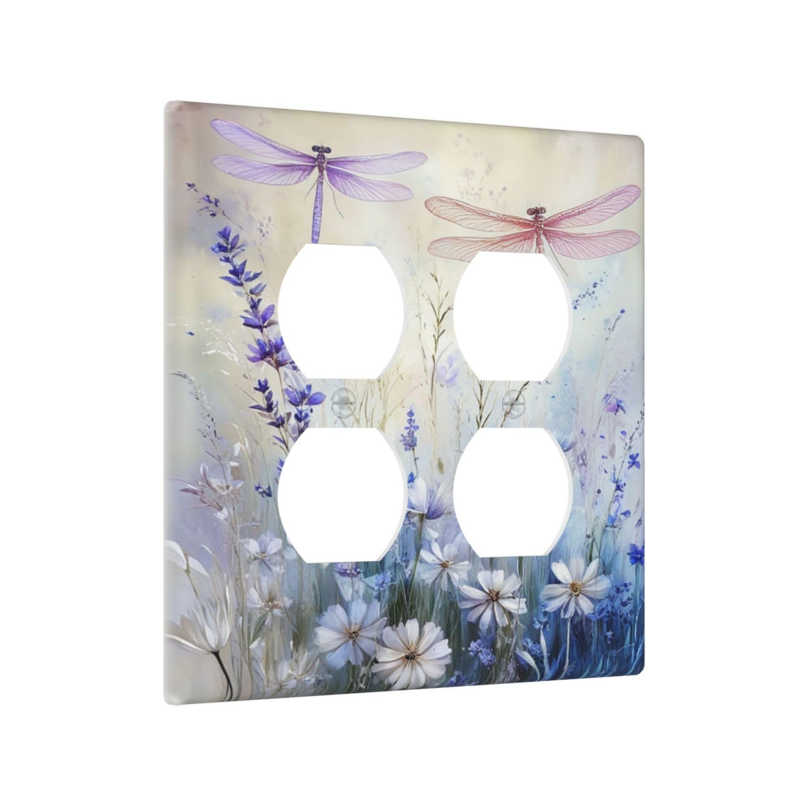 Sghxwp Outlet Covers Watercolor Dragonfly Wildflower 2-Gang Duplex Light Switch Covers Decorative Pastel Lavender Blue Floral Gfci Wall Plate Receptacle Switch Plate Cover for Bathroom Home Decor