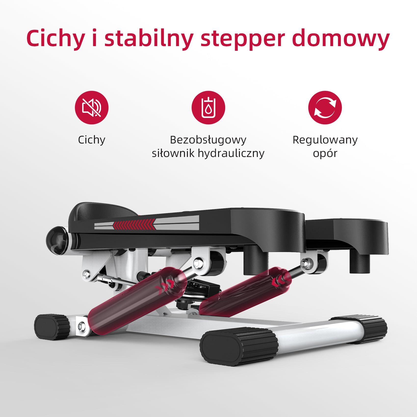 ST1 Mini Stepper do domu, 2 w 1: stepper góra–dół z linkami oporowymi, wyświetlacz LCD, regulowany opór, trening nóg i rąk, cichy i kompaktowy, maksymalne obciążenie 100 kg.