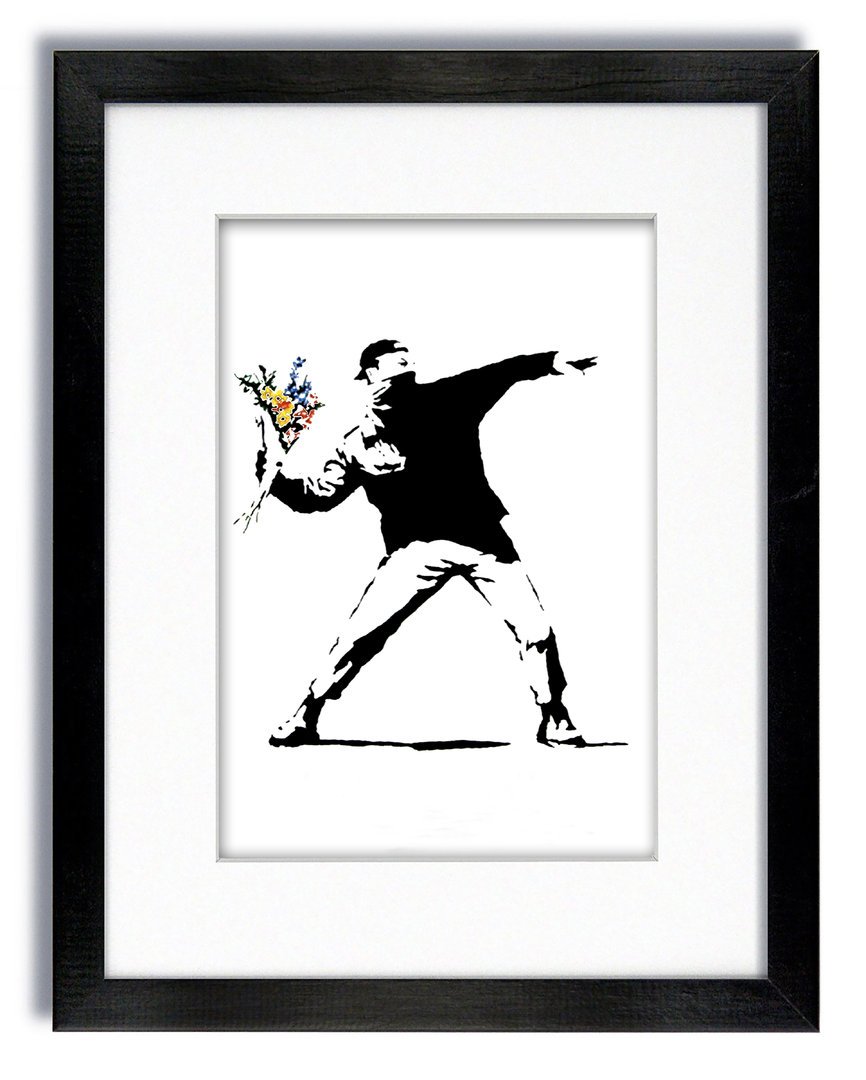 Laminated Posters Banksy - Flower Chucker Hooligan Vertical Mounted & Framed Printó.Measures 18 x 14 Inches