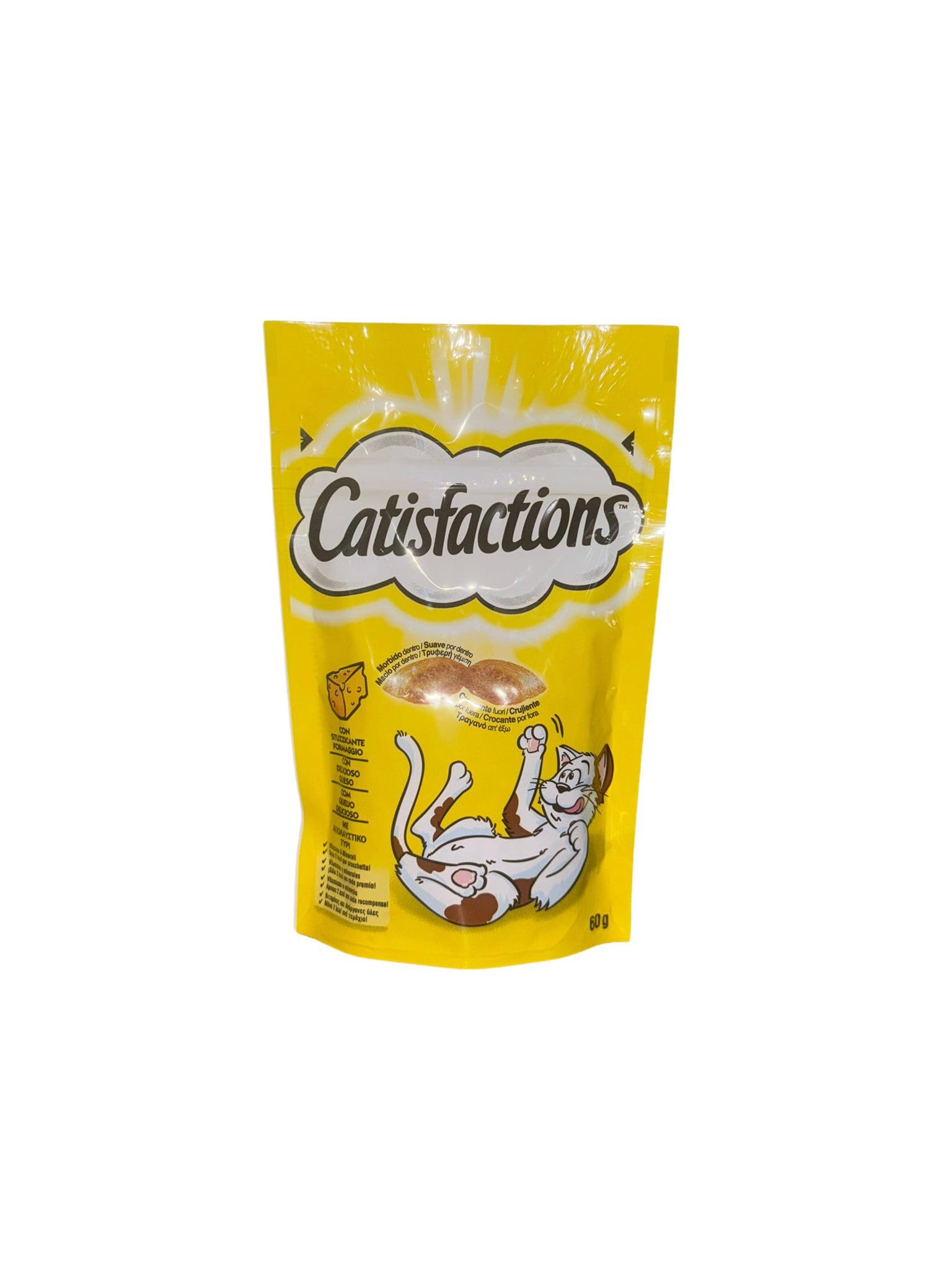 Snack pour chats adultes et chiots Catisfactions | 12 sachets de 60 grammes par goût assortis.