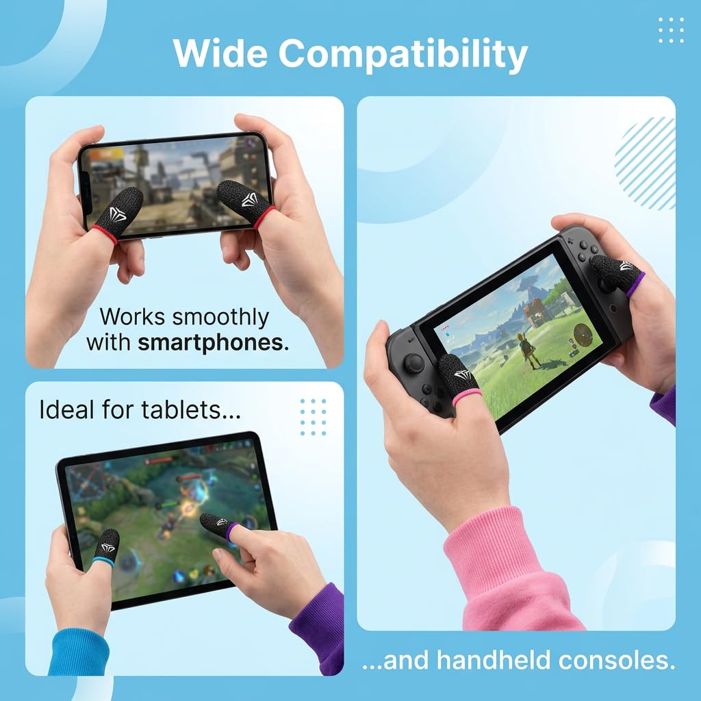 Lot de 12 Doigtiers pour Jeu Mobile, 6 Paires de Finger Sleeve Gaming Haute Sensibilité en Fibre Conductrice, Protège Doigt Anti-Transpiration Respirant pour Tous Écrans Tactiles, Accessoires Gaming M