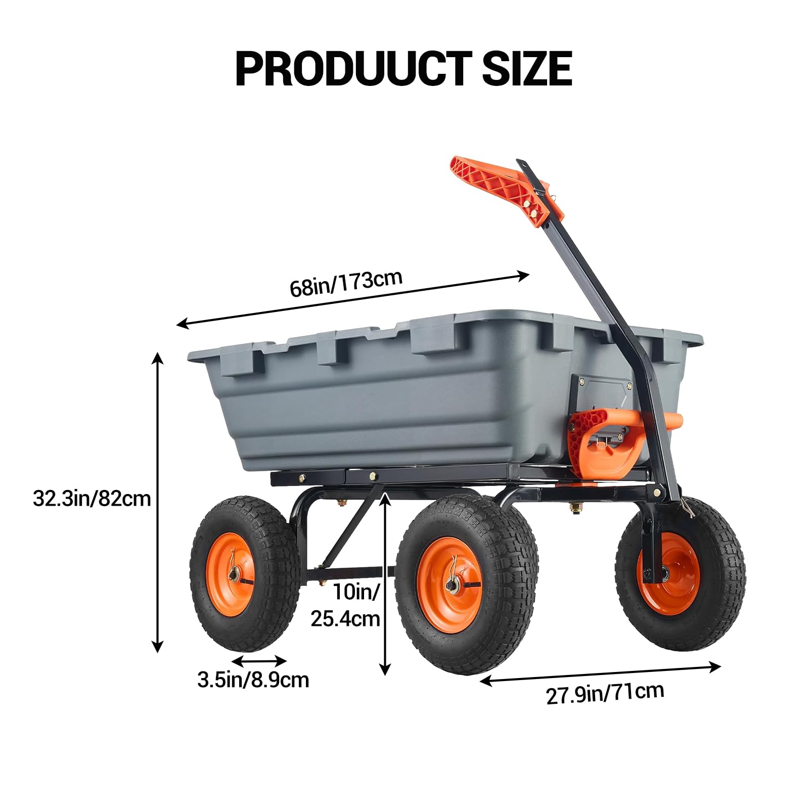 Gartenwagen, aus rostfestem Polyethylen, für Garten, Hof & Lager, 363 kg Tragfähigkeit, Maße 173 x 71 x 82 cm, Grau