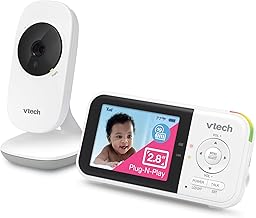 VTech VM819 Monitor de bebé con cámara y audio, pantalla de 2.8 pulgadas, cámara portátil para bebé, visión nocturna, audio de 2 vías, sensor de temperatura y canciones de cuna, transmisión segura sin
