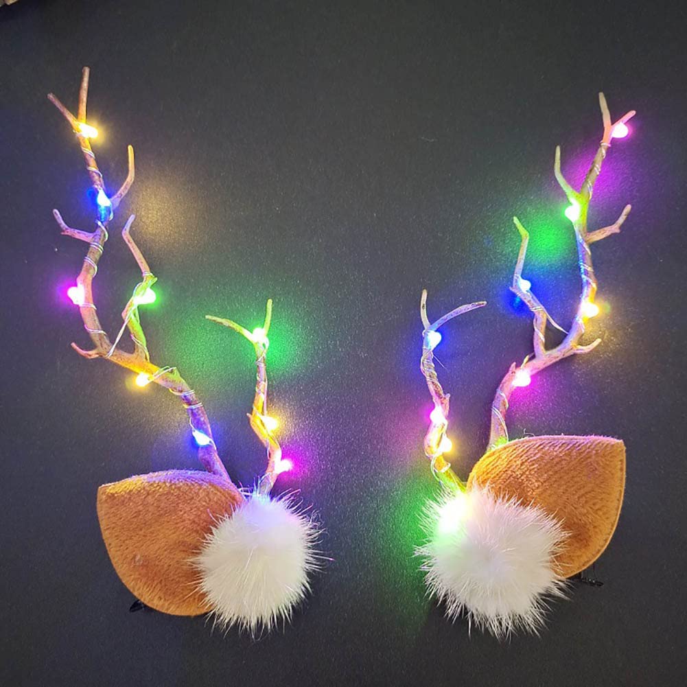 Wedity LED Christmas Glowing Hairpin 2pcs Simulation Tree Branch Hair Clips Light up Elk Antlers Feathers Headdress Party Decorative for Women(Colour 2)