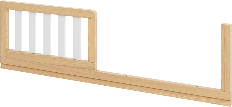 Comfy Cubs Crib Conversion Kit Easy Assembly Toddler Bed Guard Rail, Solid Pine & Rubber Wood Convertible Crib Kit, Secure Bed Rail White Bars and Natural Wood Frame and Legs, 53.5 x 13 x 1in
