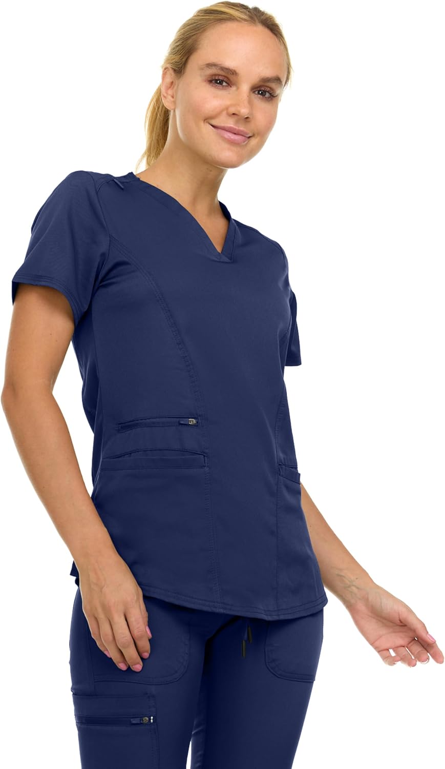 MediChic Scrubs for Women's V-Neck Scrub Set with Six Pocket Ribbed Cargo Jogger Pants with 4-Way Stretch