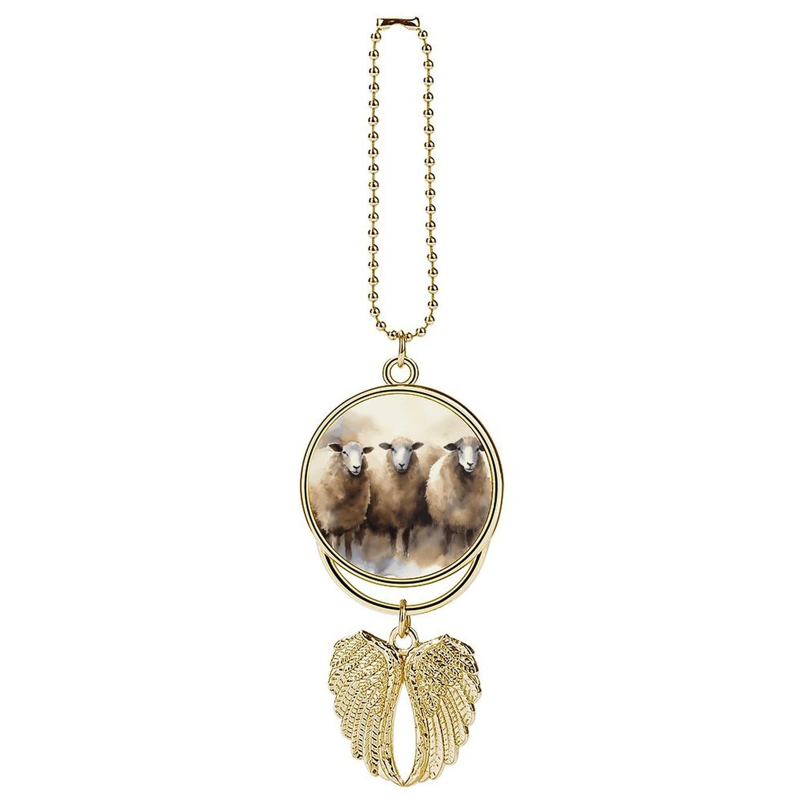 Sheeps Watercolor Car Charm, Alloy Rear View Mirror Pendant, Bling Funny Car Hanging Ornament Gift for Women Men, Car Pendant Lucky Auto Interior Decoration Accessories Golden-Style