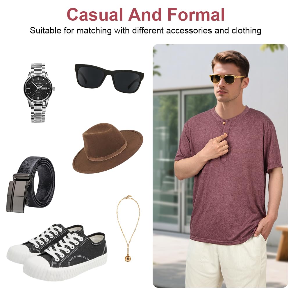 Męska koszulka na co dzień z kołnierzem dziadka, koszule z guzikami inteligentna koszulka z półguzikami slim fit bez kołnierza koszulki polo letnie topy z krótkim rękawem dla mężczyzn sportowa