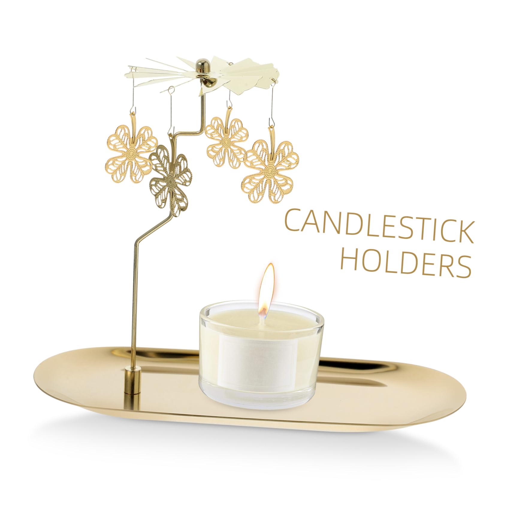 Candelabro Giratorio de Hierro con Bandeja, Dorado | Centro de Mesa Decorativo, sin Alimentación Eléctrica, para Bodas y Navidad