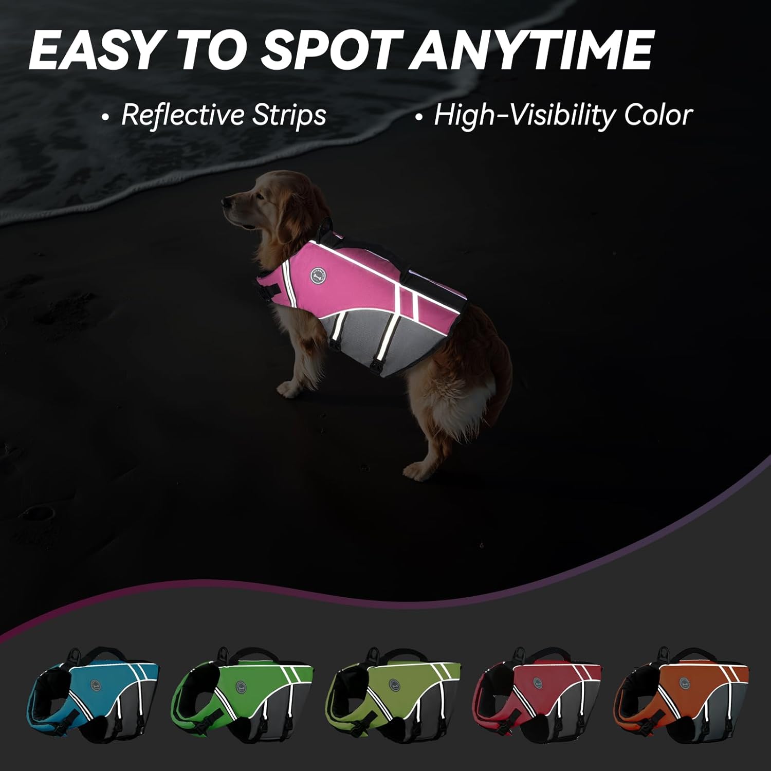 VIVAGLORY Sports Style Dog Life Jacket with Adjustable & Durable, Extra Flotation Swim Life Vest with Secure Fastening System for Large Dogs, Pink