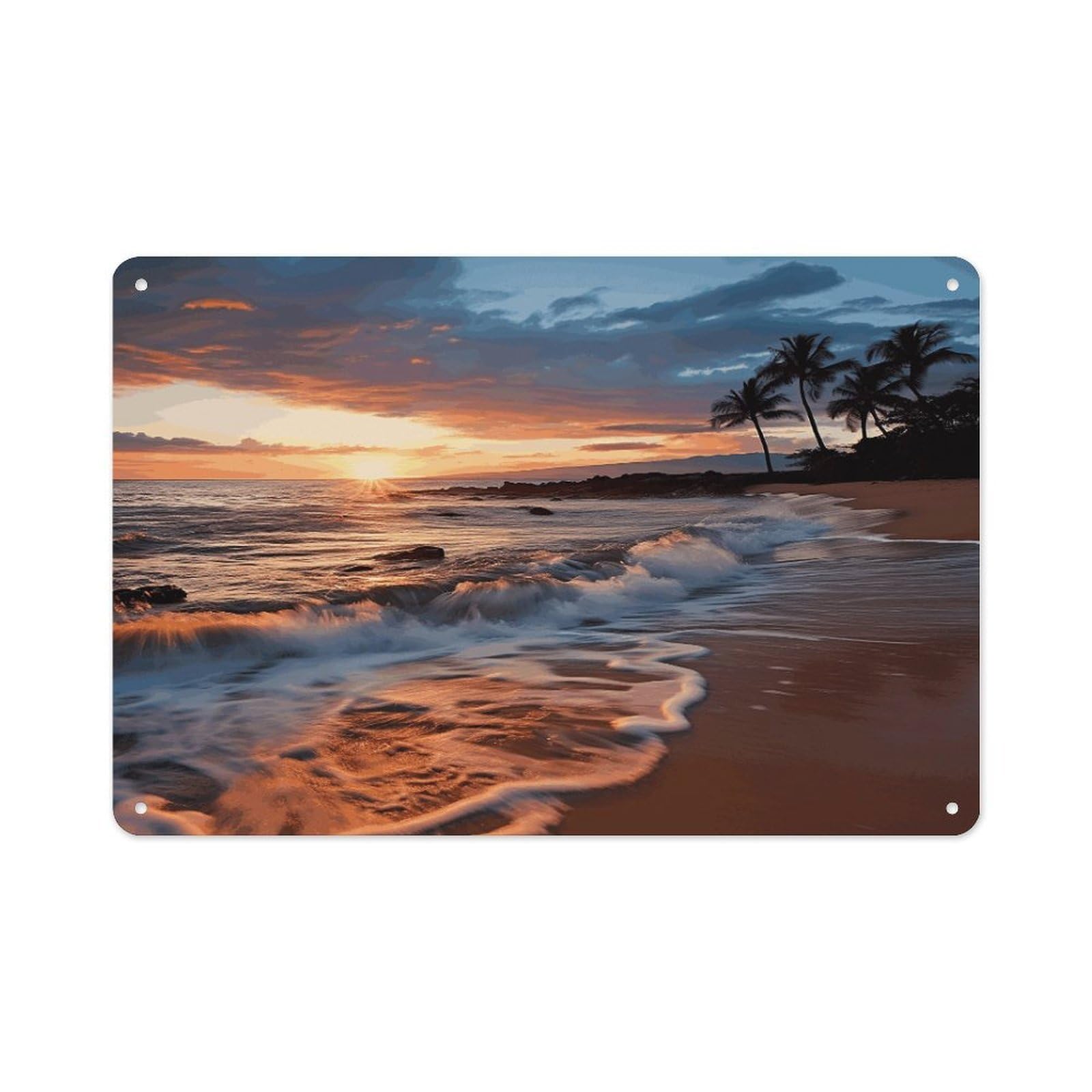 Vintage Metal Sign Sublimation Aluminum Beach Maui Hawaii Sunset Sea Waves Clouds Plaque Sign Weatherproof Art Decorative Wall Plate Boho Aluminum Wall Hanging Decor Retro Poster Plaque 8x12in