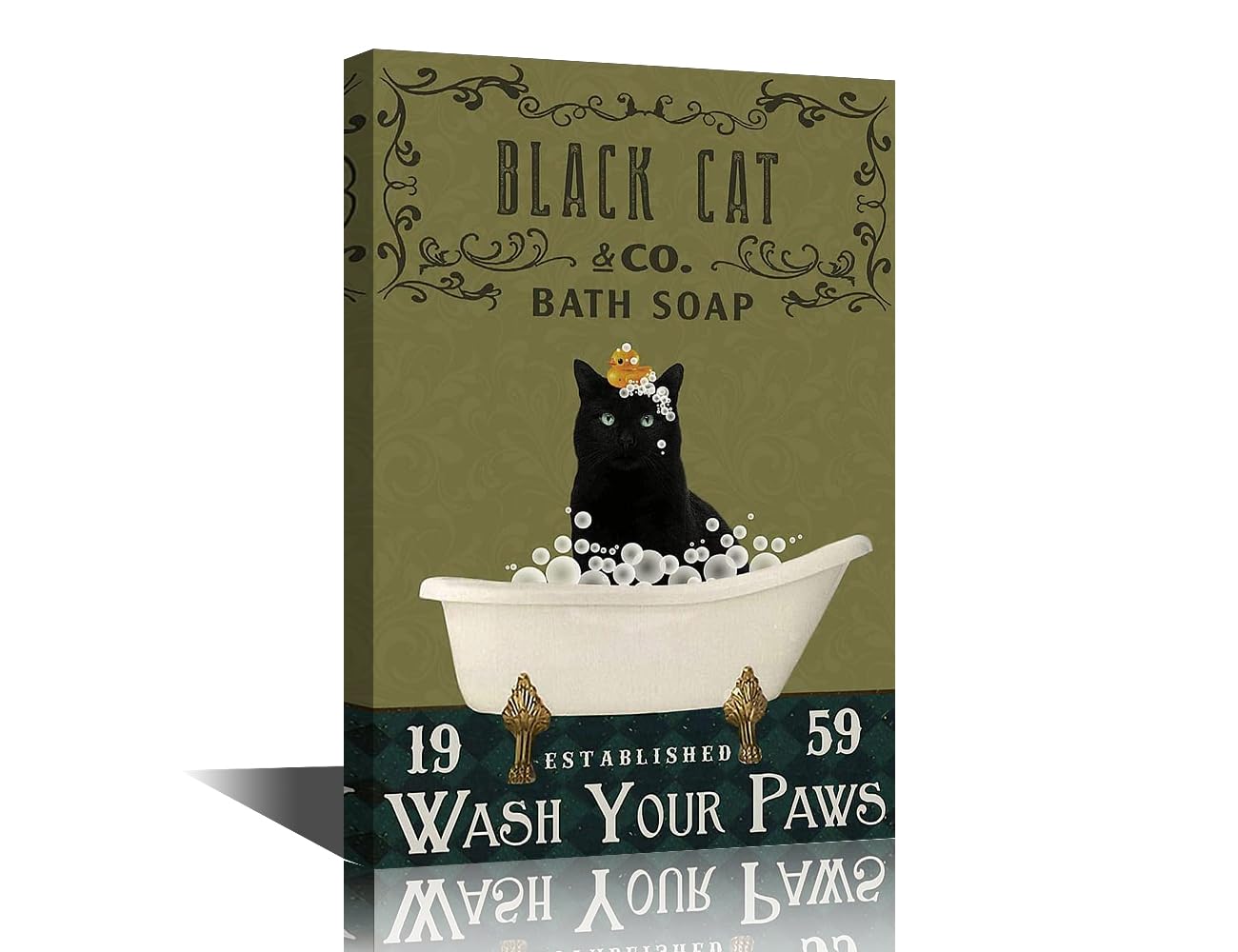 Black Cat Canvas Framed Horse Farmhouse Wall Art - Funny Bathroom Decor - Ready to Hang - 18" W x 12" H, Animals-31, 44L x 30W cm