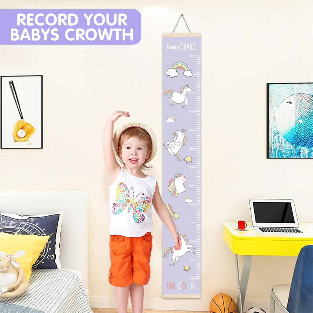 SNOWIE SOFT Cartoon Unicorn Growth Chart For Kids 60-180Cm Wall Hanging Growth Chart For Kids & Teenagers Canvas Cartoon Growth Chart Waterproof Canvas Growth Chart For Kid's Room,1 Count,Purple - Image 5 thumbnail