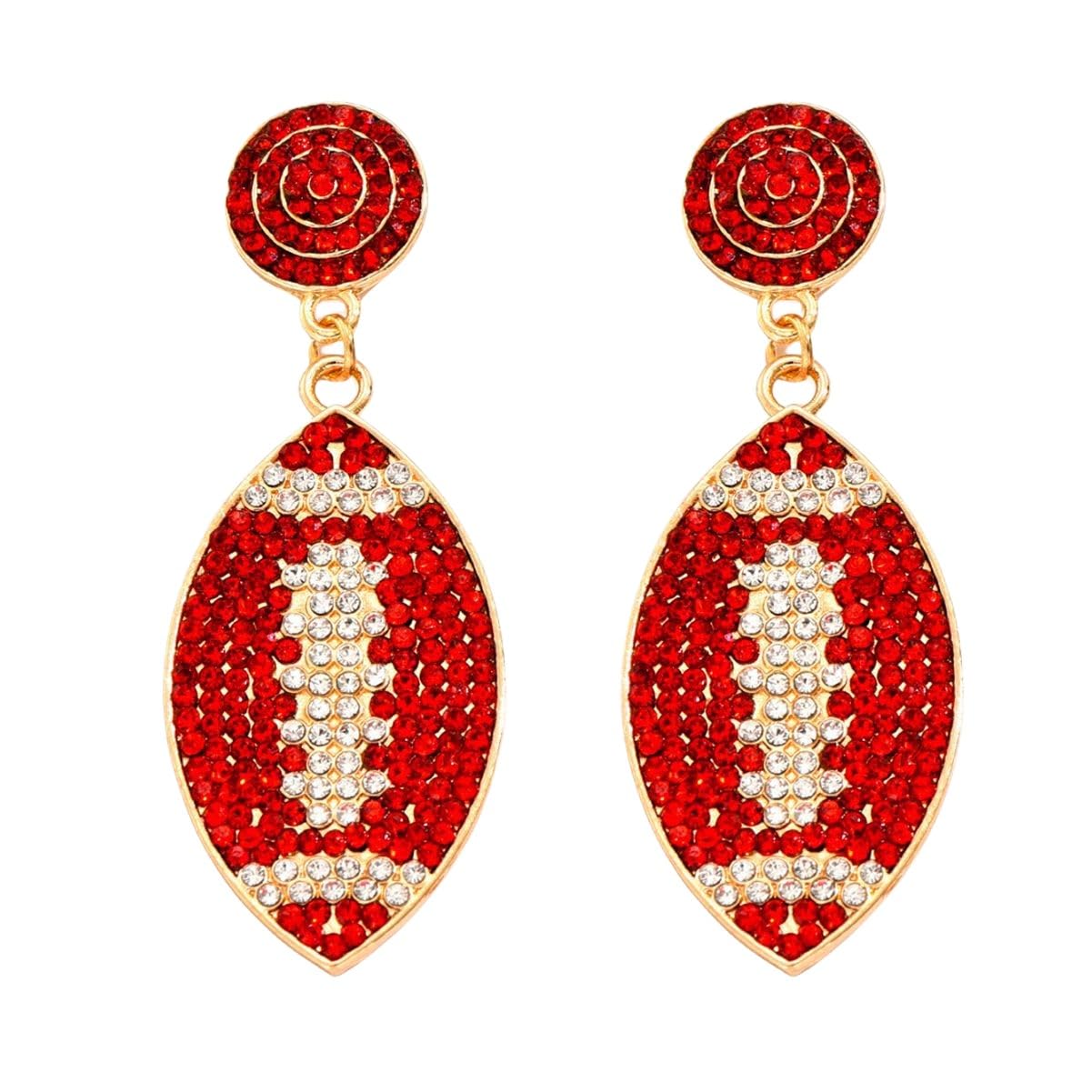 Shining Football Rhinestone Beaded Earrings Colorful Sports Lover Football Earrings for Women Jewelry(A)