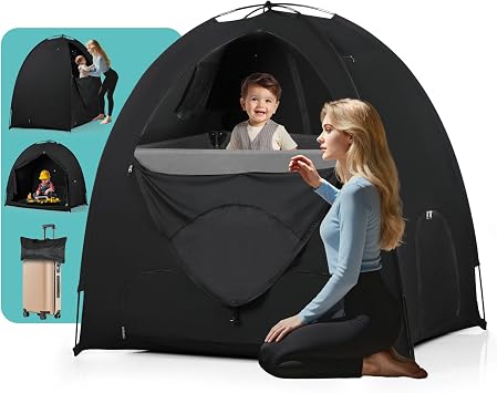 Blackout Tent for Pack and Play - Sleep Pod with Light-Blocking - Portable Pack N Play Blackout Cover for Travel Crib/Mini Crib/Palyards