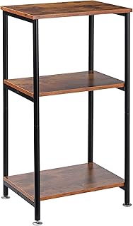 MOOACE Tall Side Table, 3-Tier End Table for Small Spaces, Nightstand with Storage Shelf for Living Room, Bedroom, Steel Frame, Industrial, Rustic Brown and Black