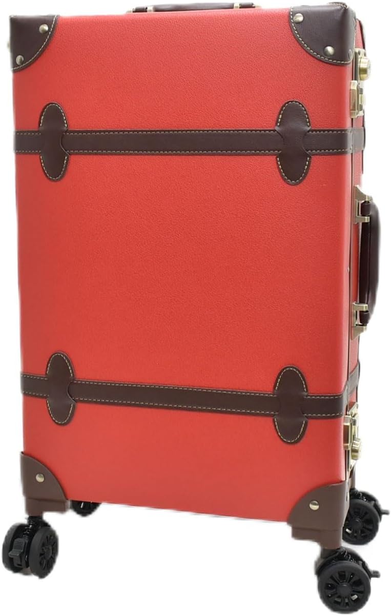 MOIERG Trolley Luggage Vintage suitcase with TSA Lock[71-55052-30] (X-Small, Red × Brown)