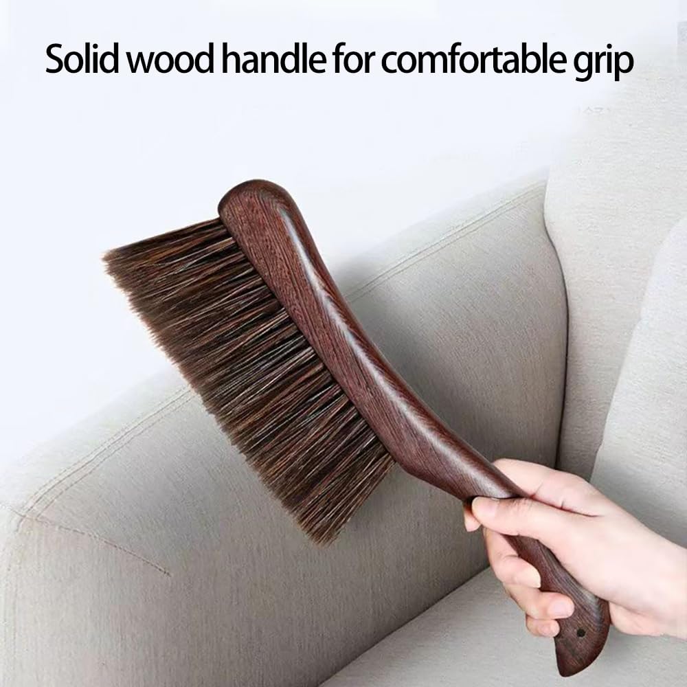 2 Spazzole Per La Polvere Con Manico In Legno Curvo – Setole Morbide 32,5 Cm – Per Divano, Letto, Auto, Tappeti