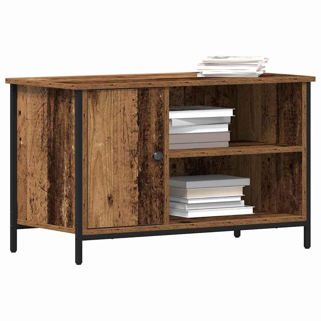 TV-Schrank Altholz Optik, 80x40x50 cm, Holzwerkstoff, mit Tür, Regal, für Wohnzimmer, Media Center, TV-Tisch, Stabiler Stahlrahmen