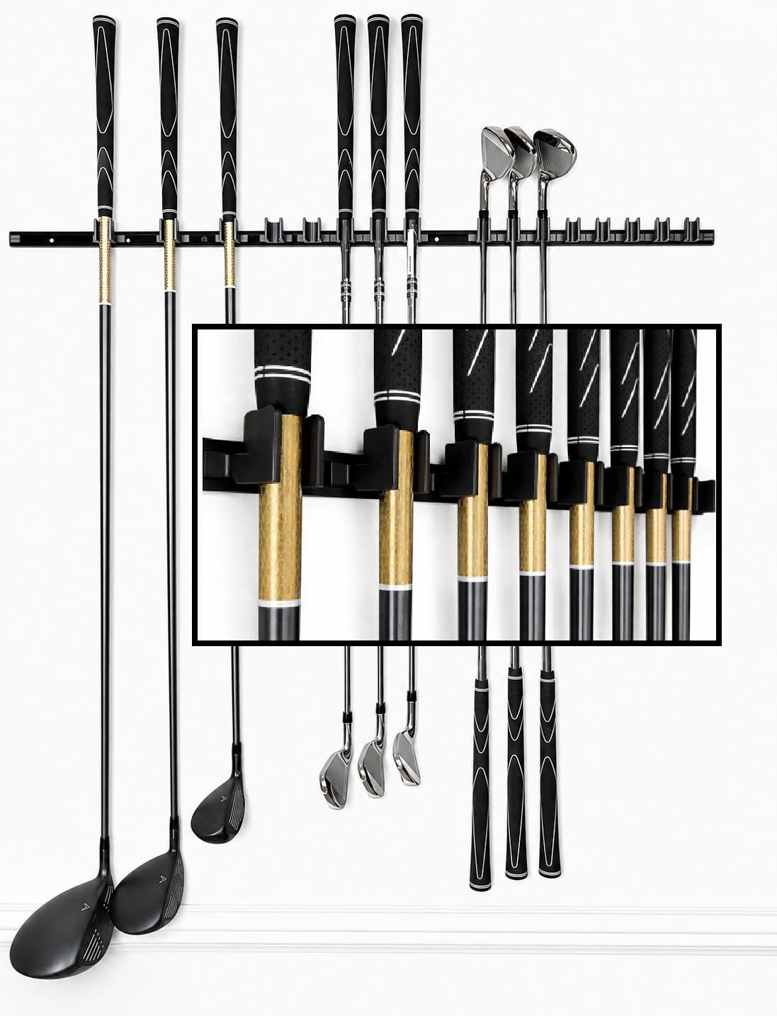 Black, Gray [Jintech] Golf Club Holder, Wall Display, Wall Hanger, Rack, Mount, Organizer, Hold 16 Clubs On 36" Aluminum Rack (Half-Half Mix)