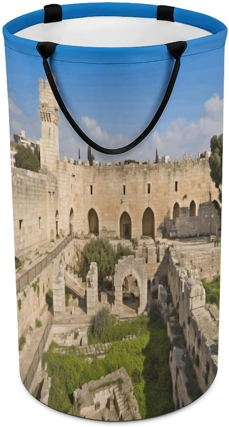 Israel at The Tower of David Laundry Hamper Large Collapsible Laundry Baskets Clothes Storage Basket with Both Sides Handles Narrow Waterproof Clothes Hampers for Bedroom Travel