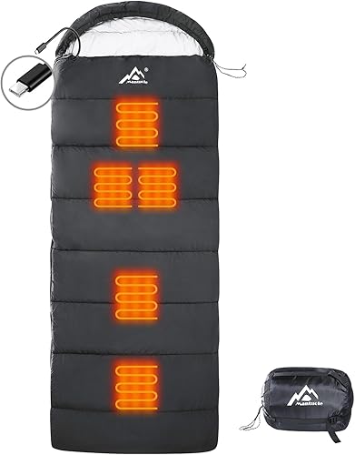 Saco de dormir rectangular con calefacción, estilo sobre, 5 unidades de almohadillas de calefacción multiUSB, funciona con batería externa u otras