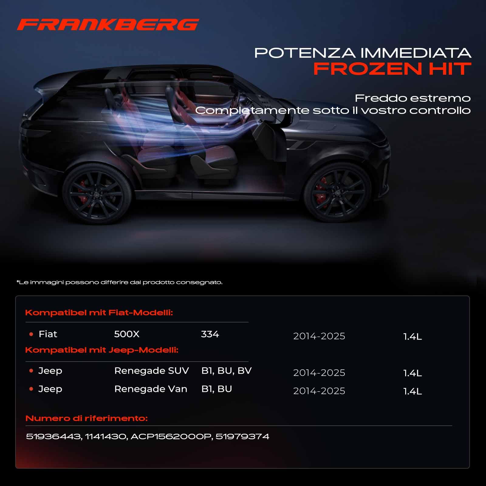Frankberg Compressore aria condizionata con frizione Benzina Compatibile Renegade SUV 500X 334